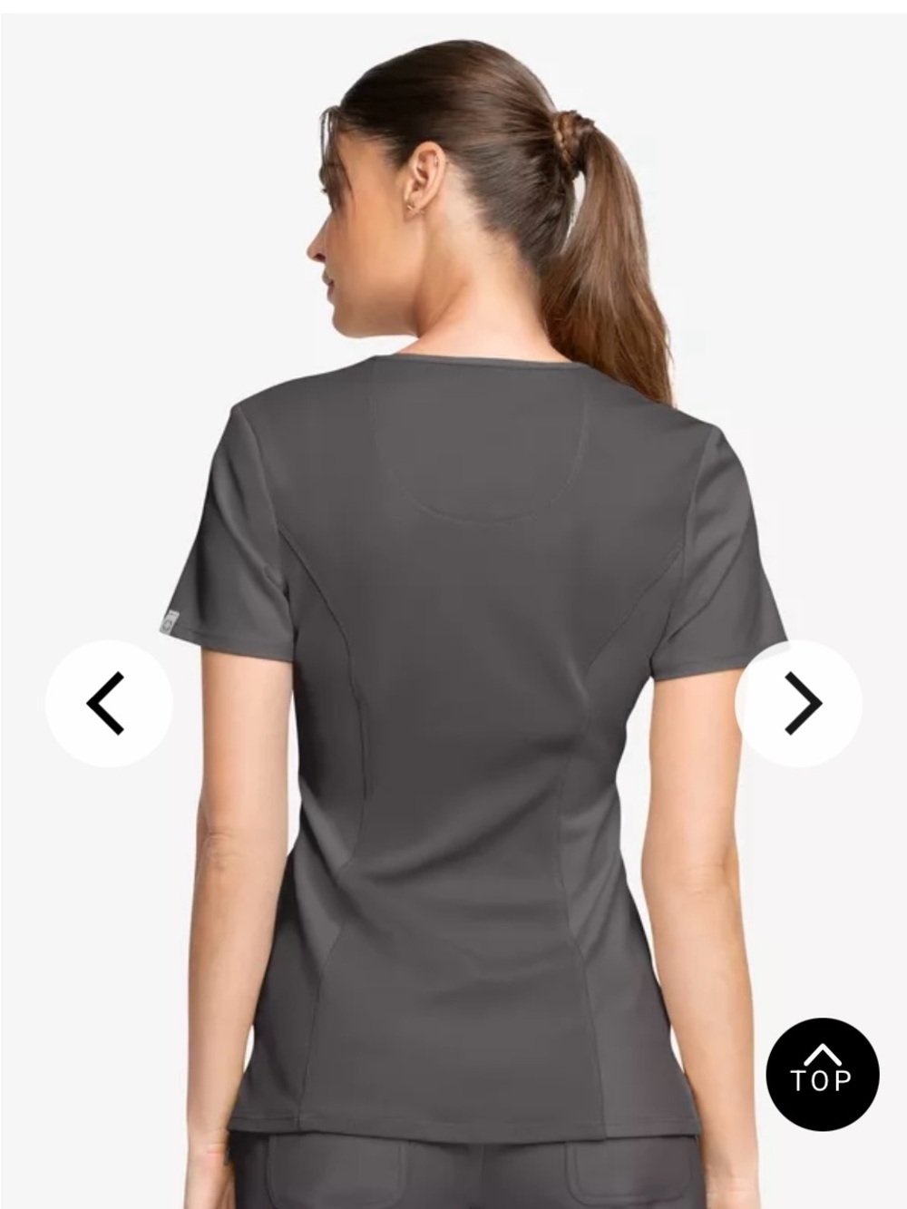 Cherokee Women’s Short-Sleeve Scrub Top in Charcoal Gray - Picture 2 of 8